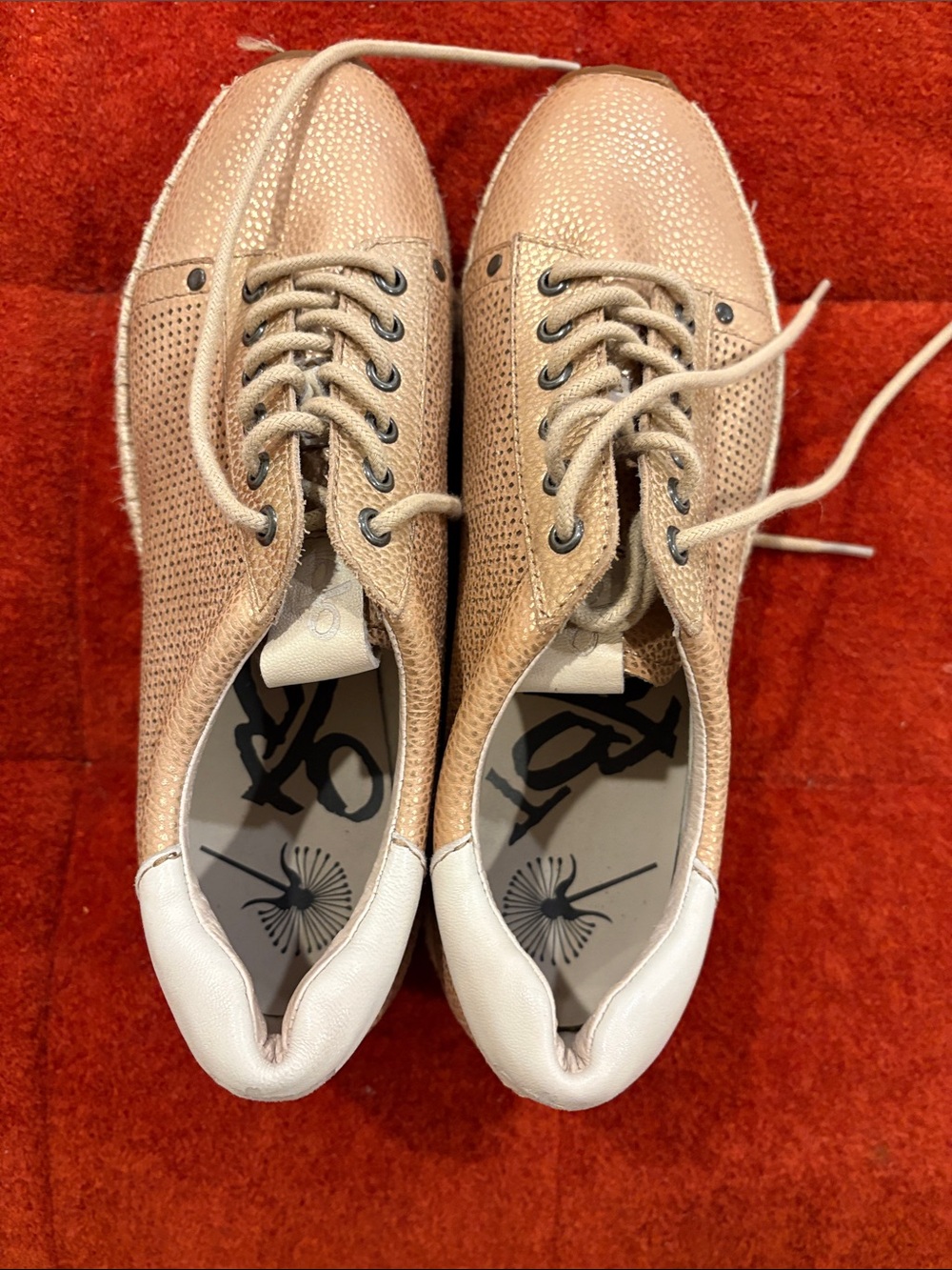 OTBT Metallic Gold & Cream Lace-Up platform Sneakers with White Heel Collar